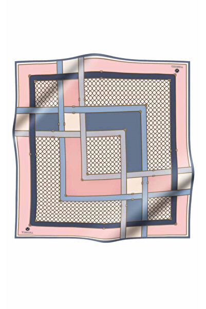 100% Twill Silk Geometric Patterned Powder - Baby Blue Color 90x90 Scarf Sewing Shape : Hand Sewing