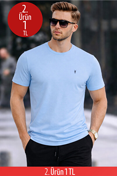 COMBİNE MİCHAİL Erkek Bisiklet Yaka Slim Basic B.Mavi Tişört