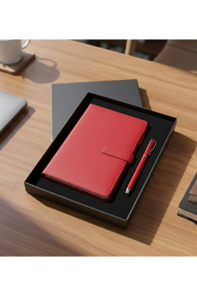 Trendmiya Special Boxed Red Medium Size Notebook and Pen Set