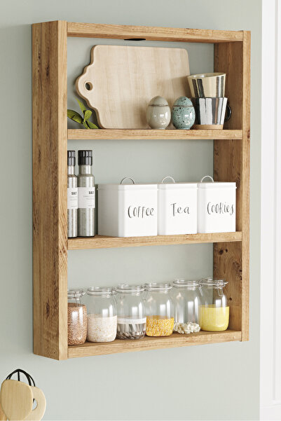 Yurudesign Pera 3'lü Duvar Rafı Mutfak Banyo Rafı Atlantik Çam Pr1-a