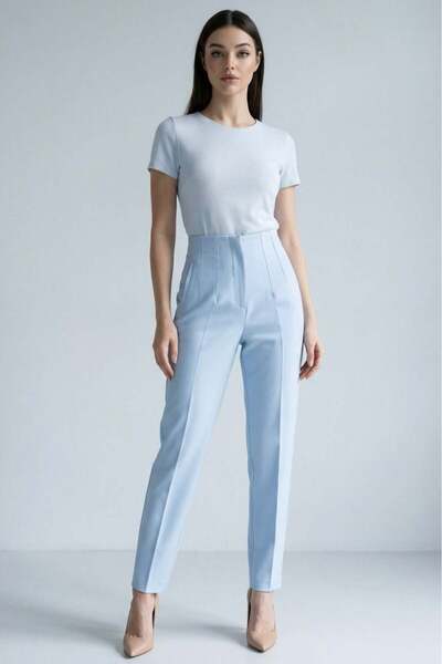 Madmext Pantaloni de damă cu talie înaltă Indigo cu tuburi în față MG2425