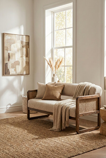 Zem Alaves Hazeran Jüt Bohem İkili Berjer Ceviz Ahşap, Sütlü Kahve