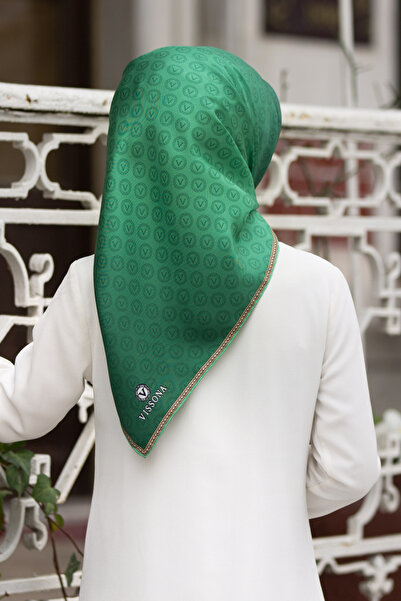 Vissona 100% Twill Silk Monogram με μοτίβο Emerald Green Color 90x90 Σχήμα ρα...