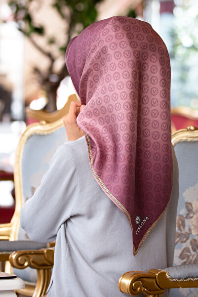 Vissona 100% Twill Silk Monogram Μοτίβο Dusty Rose Χρώμα 90x90 Φουλάρι Σχήμα ...