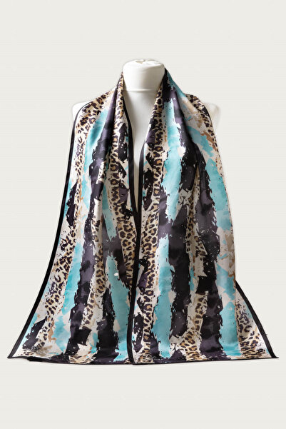Vissona %100 İPEK LEOPAR ÇİZGİLİ DESENLİ KADIN FULAR 30X170