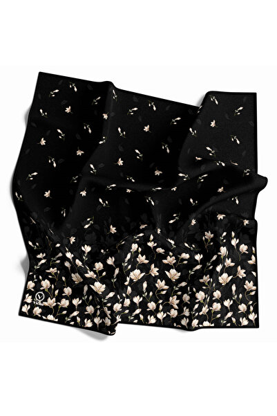 VİOLLA Kristal Çıtır Çiçek Desenli Siyah Renkli 90x90 Eşarp (İpek İçermez) Ke...