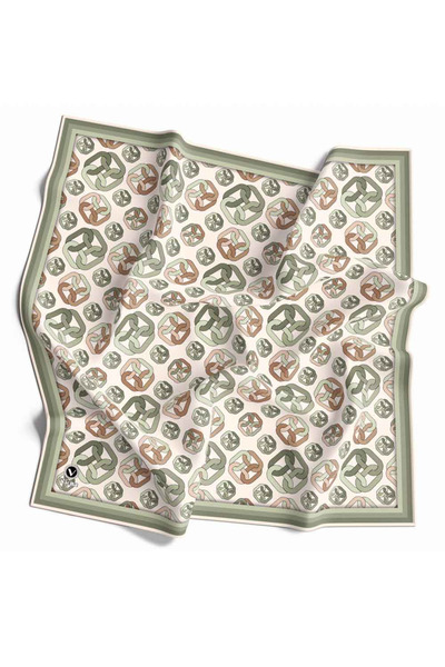 VİOLLA وشاح بسلسلة كريستالية باللون الكاكي مقاس 90x90 - خالي من الحرير، حافة ...