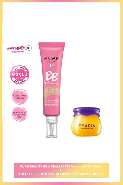 PURE BEAUTY Ivory Bb Cream Spf50 30 ml + Frudia Blueberry Lip Balm - Moisturi...