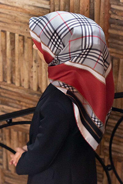 Vissona 57% Mătase 43% VISCOS Twill Mătase în carouri Cu model Burgundy Color...