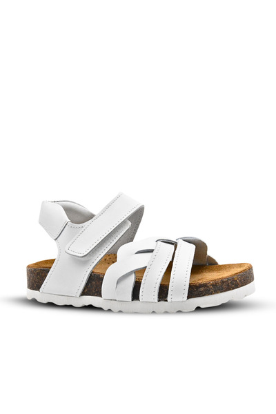 kids A more Δερμάτινα πέδιλα για κορίτσια με μονό Velcro Ellison Λευκά