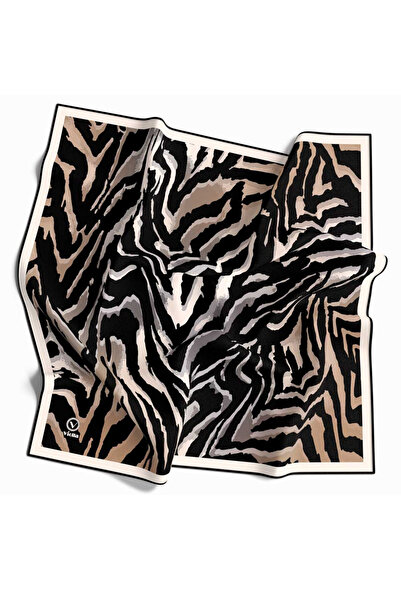 VİOLLA Eșarfă 90x90 cu model zebră de cristal de culoare bej și gri - fără mă...