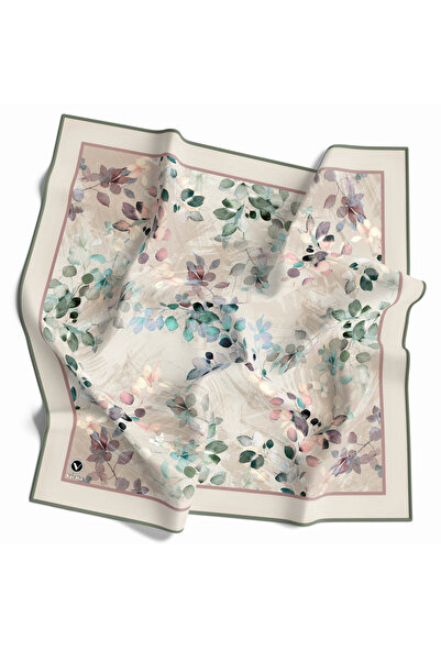VİOLLA Kristal Çiçek Desenli Mint Yeşili - Bakır Renkli 90x90 Eşarp (İpek İçe...