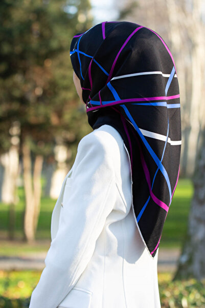 Vissona %57 İPEK %43 VİSKON Twill İpek Çizgili Desenli Saks - Fuşya Renkli 90...