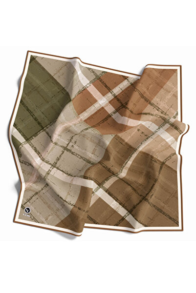 VİOLLA Twill Eskitme Desenli Somon Renkli 90x90 Eşarp (İpek İçermez) Kenar Di...