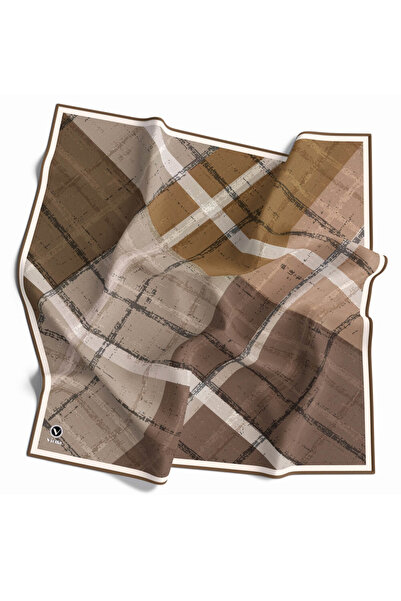 VİOLLA Twill Eskitme Desenli Vizon Renkli 90x90 Eşarp (İpek İçermez) Kenar Di...