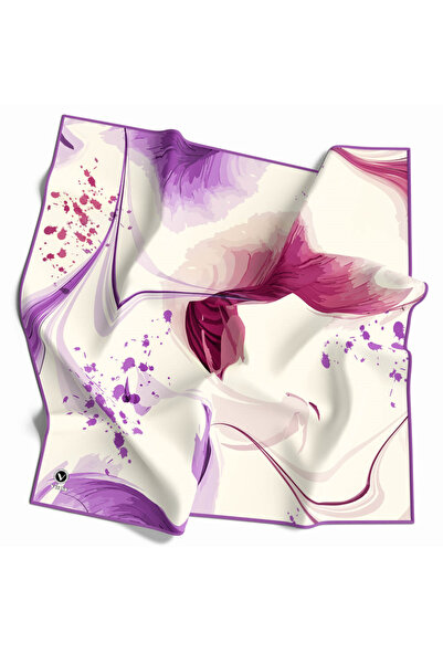 VİOLLA Twill Dalga Desenli Lila Renkli 90x90 Eşarp (İpek İçermez) Kenar Dikiş...