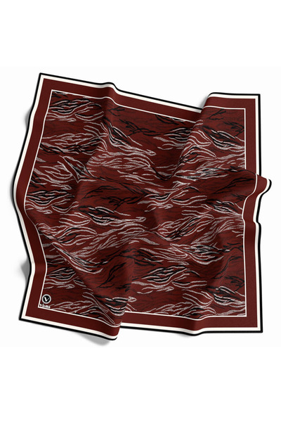 VİOLLA Twill Soyut Çizgi Desenli Bordo Renkli 90x90 Eşarp (İpek İçermez) Kena...