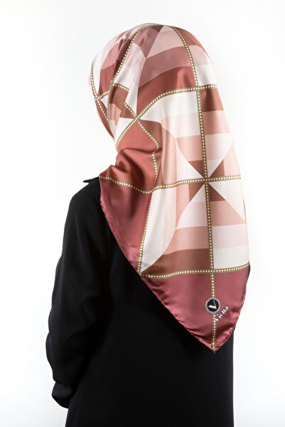 VİOLLA Twill Geometrik Desenli Gül Kurusu Renkli 90x90 Eşarp (İpek İçermez) K...