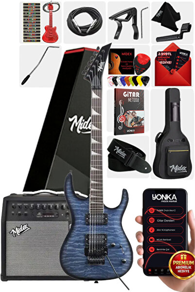 Midex Crade-50AMP Blue Rosewood Super Strat Kasa HH Yüksek Kaliteli 50W Amfil...