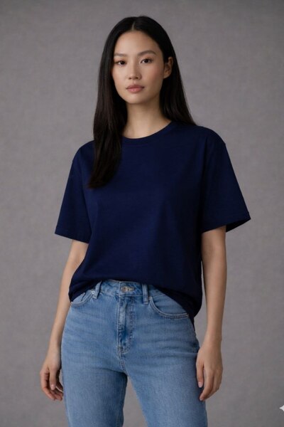 Maison La Femme Tricou oversize din bumbac de bază neimprimat pentru femei