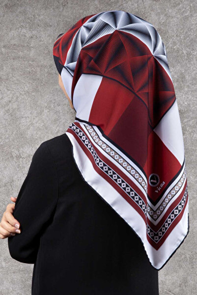 VİOLLA Twill Geometrik Desenli Bordo - Krem Renkli 90x90 Eşarp (İpek İçermez)...