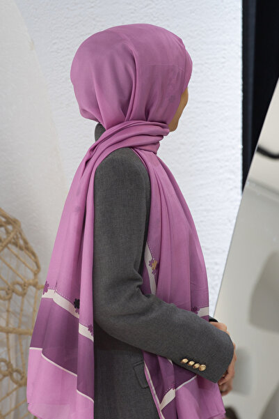 Vissona 100% Mătase Motiv Floral Roz Culoare 92x210 Şal