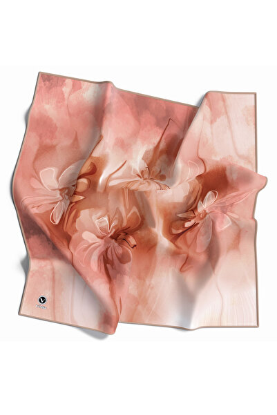VİOLLA Twill Batik Çiçek Desenli Somon Renkli 90x90 Eşarp (İpek İçermez) Kena...