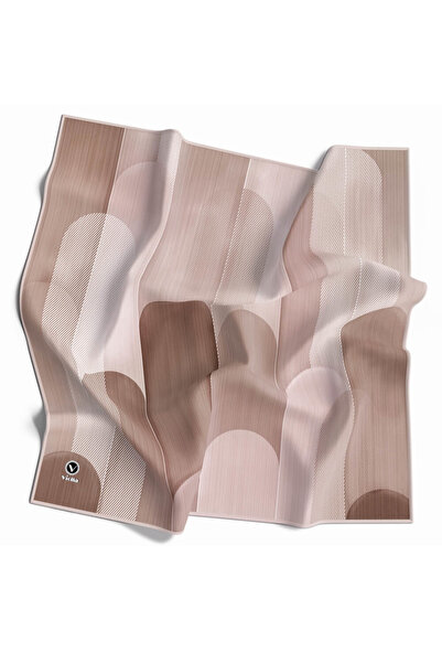 VİOLLA Twill Geometrik Desenli Bej Renkli 90x90 Eşarp (İpek İçermez) Kenar Di...