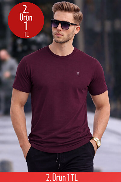 COMBİNE MİCHAİL Erkek Bisiklet Yaka Slim Basic Bordo Tişört