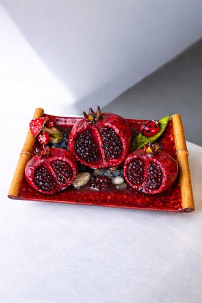 Home Dekoratif Nar Figürlü Tepsi | Bereket ve Şans Simgeli Masa Üstü Biblo