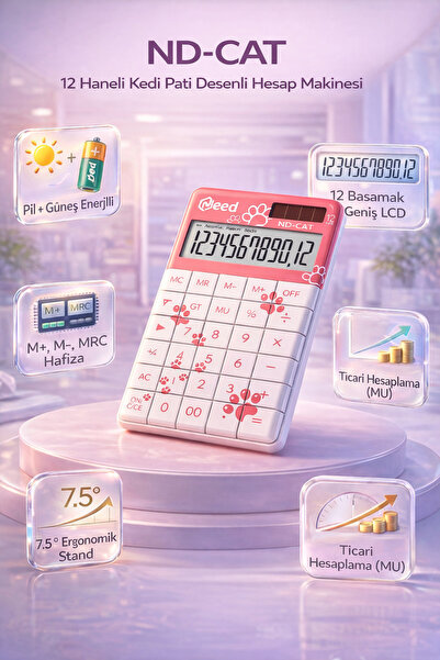 Need Nd-cat Pembe Pati Desenli Masaüstü Hesap Makinesi