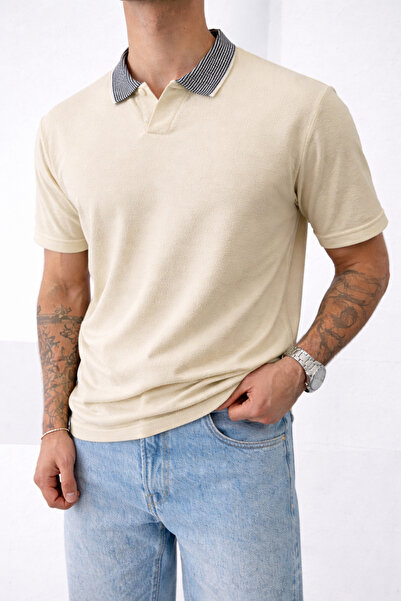 İLKCET MODA Ανδρικό ελαστικό μπλουζάκι με λεπτομέρεια στο γιακά