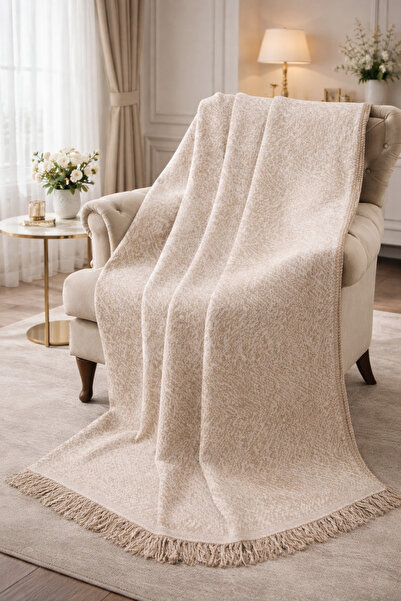 Özlü Home Lüks Pamuklu Koltuk-çekyat Örtüsü 170x220 Bej Çift Taraflı Terletme...