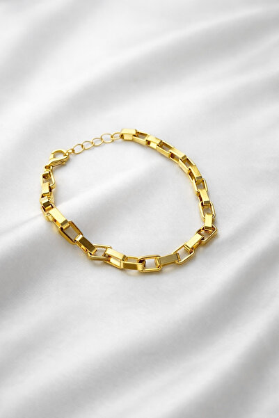 Crc Bijuteri سوار نسائي بسلسلة مستطيلة ذهبية اللون مقاوم للصدأ 3 مم 18 سم - 2...