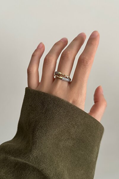 Okko Store خاتم قابل للتعديل بتفاصيل سلسلة مزدوجة اللون