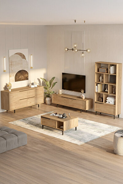 Yurudesign Ocean Tv Ünitesi Orta Sehpa Konsol Kitaplık 4'lü Set Sepet On21-s