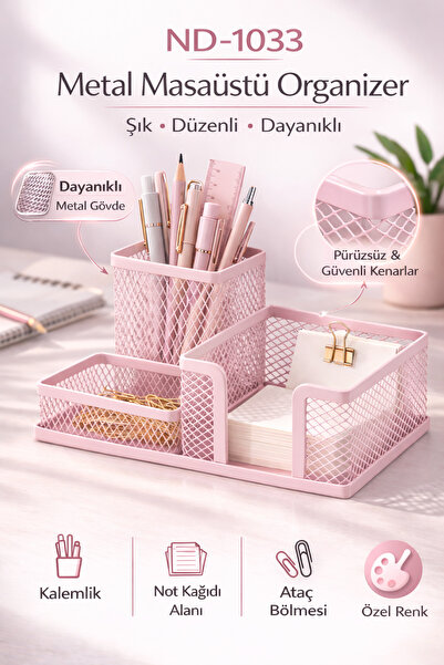 Need ND-1033 Metal Mesh Masaüstü Organizer – 3 Bölmeli, Çok Amaçlı Düzenleyici