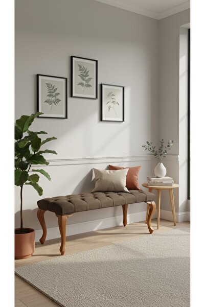KleinHaus Furniture Lükens Ayaklı Bank, Kapitone Döşemeli Ahşap Bank (Değişti...