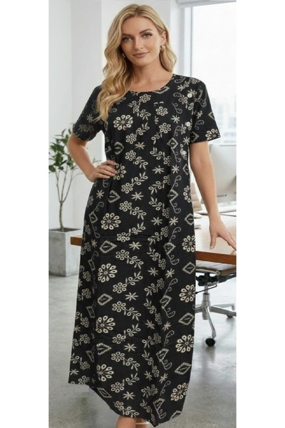 BRK قميص ليلي للسيدات من القطن الناعم بأكمام قصيرة