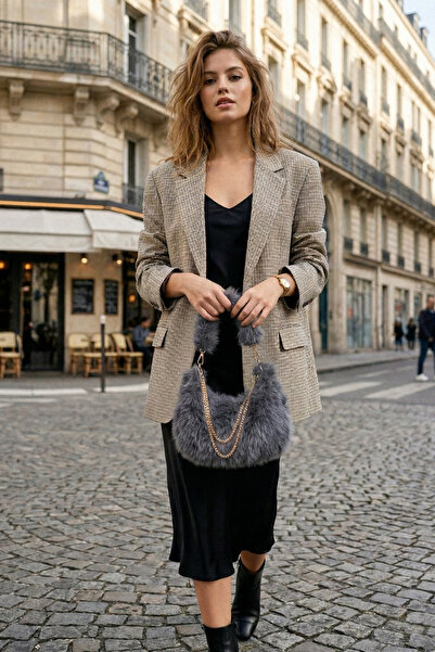 VivazzaLuxe Vintage Peluş Kürk Model Sonbahar, Kış Tote Bag Kadın El, Omuz, Ç...