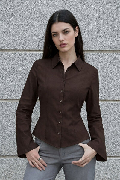 Hola Lady Kahverengi Uzun Kollu Vücuda Oturan Gömlek HL150