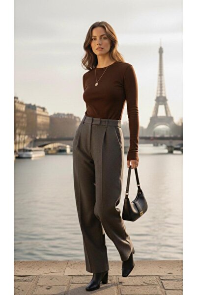 SİBELİZE Finger-Through Long Sleeve Bodysuit Black-White-Brown