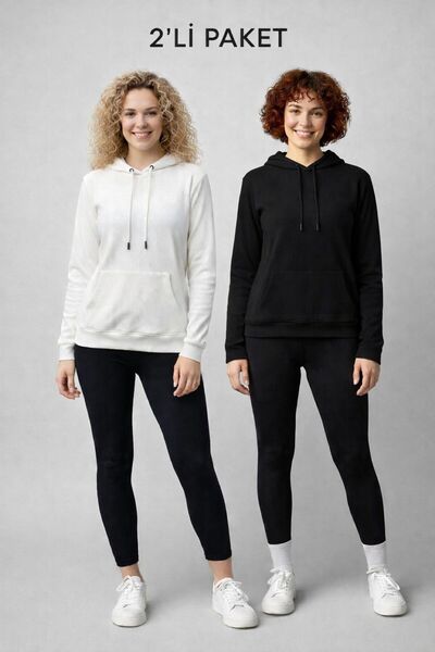 Machetta Unisex Black and White Set of 2 Ottoman Fabric Hooded Kangaroo Pocke...