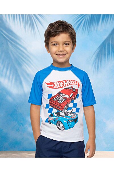 REDTAG Boys Navy Hot Wheels Rashguard T-Shirt For Swimming