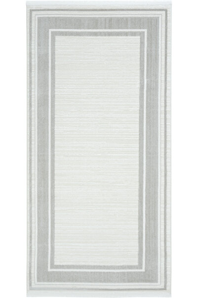 Cool Halı Arezzo Beyaz Gri Çerçeveli Yumuşak Düz Renk Dokuma Silinebilir Mode...