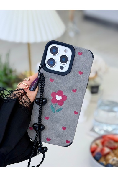 Go Aksesuar Iphone 16 Promax Uyumlu Kaplama Charm Bordo Çiçek Tasarımlı Oyunc...