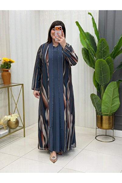Modam Bella Plus Size Striped Patterned Stone Dress