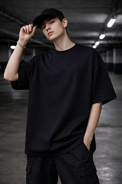 Agas Atletic Siyah Oversize Basic T-Shirt – Unisex Rahat Kalıp Günlük Kullanım