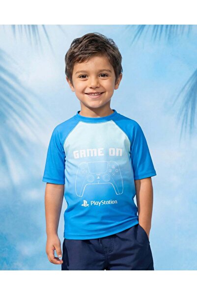 REDTAG Boys Blue PlayStation Rashguard T-Shirt For Swimming