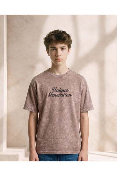 REDTAG Senior Boys Brown Acid Wash Oversized T Shirt